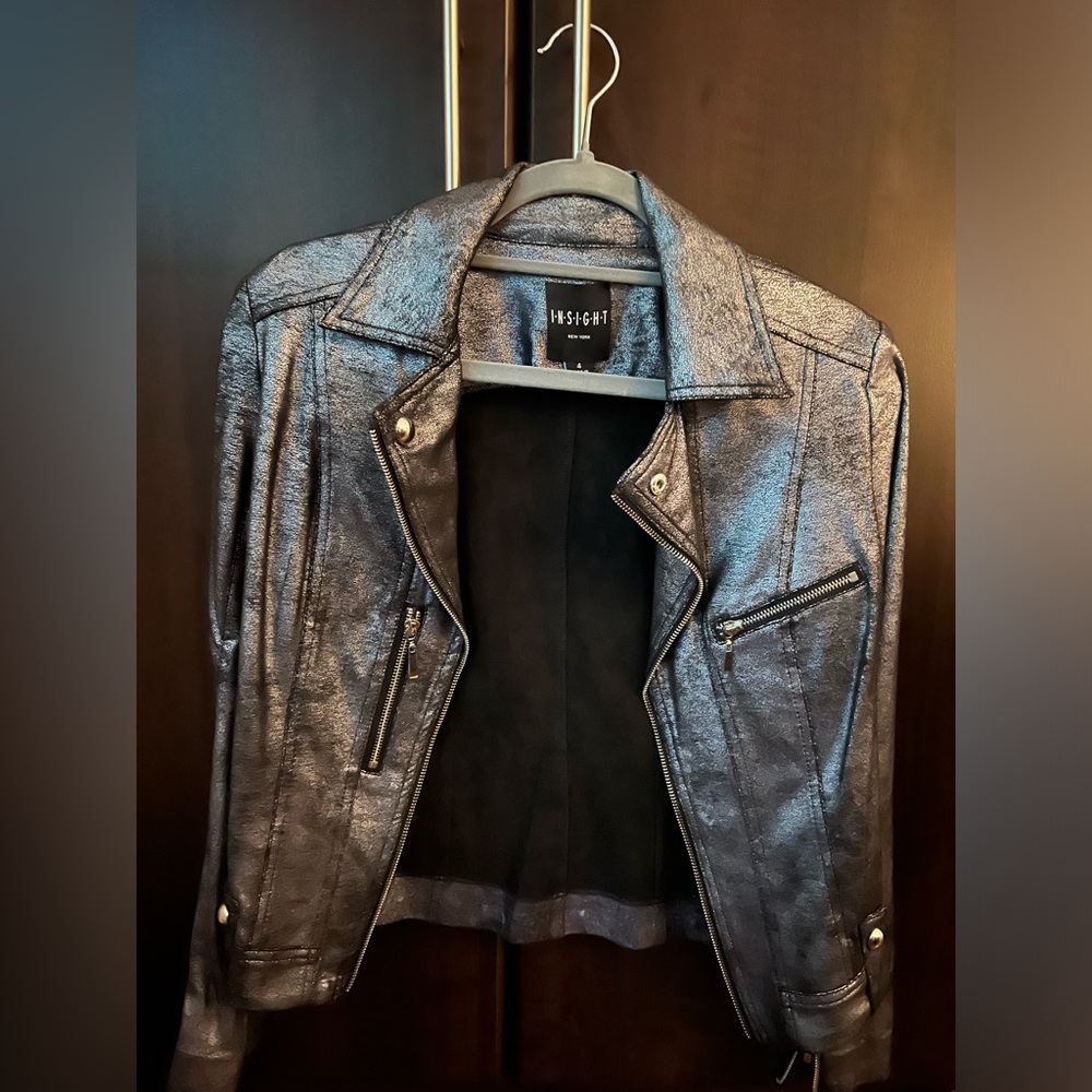 BRAND NEW Insight brand  vegan leather Moto jacket in charcoal metallic gray
